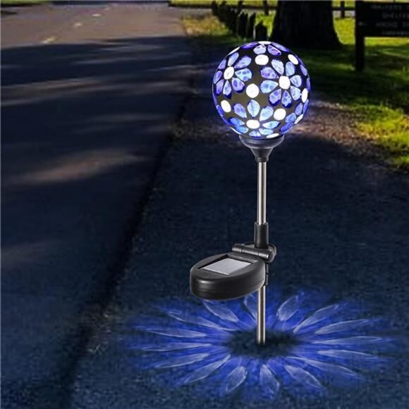 Stakes Blue Outdoor Waterproof Mosaic Solar Powered Flower Petal Ball Light - Picture 6 of 7